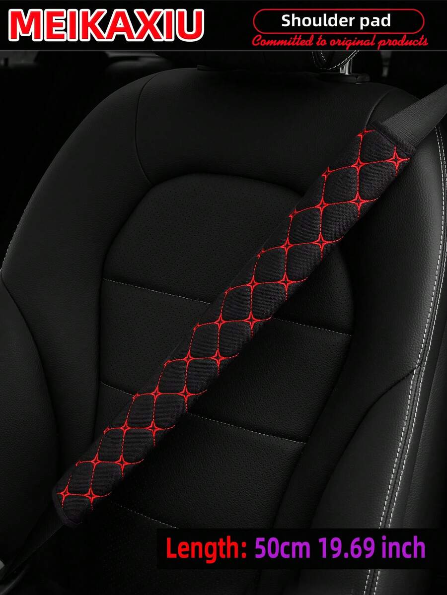 MEIKAXIU 1pc Embroidered Fabric Air Permeable Extra Long Car Seat Belt Cover Protector Pad, 50cm/19.69 Inches, Auto Accessories