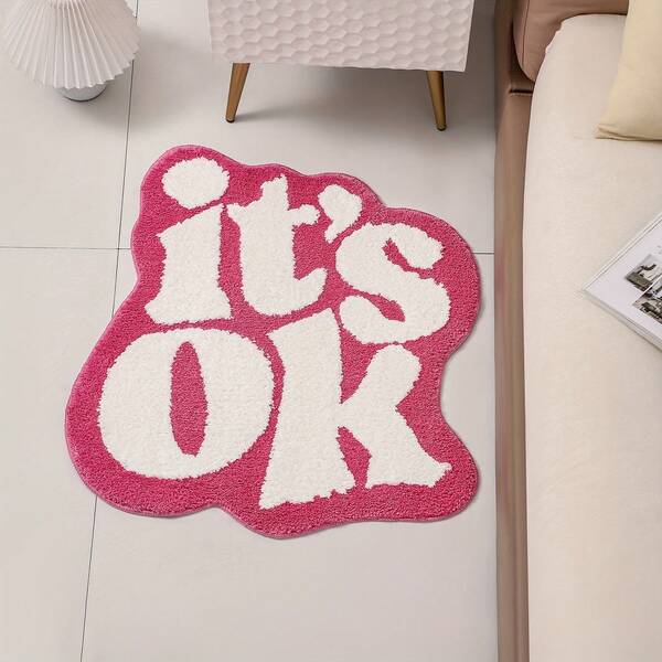 Flocked Fruit Leaf Letter Anti-Slip Washable Soft Bathroom Mat, Absorbent Bedroom Carpet