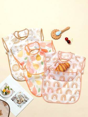 1PC Cute Pattern Mess Proof Cute Baby Bib , Waterproof And Lightweight Baby-Led Weaning Apron, Easy Clean & Machine Washable