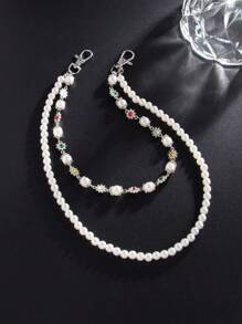 1pc Men's Vintage Luxurious Multi-Layer Rhinestone & Faux Pearl Waist Chain, For Pants Decoration Summer, School