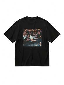 Vintage The Hangover Playing Poker Crewneck T-Shirt, Funny The Hangover Movie Tee Gift For Boyfriend Menswear Top StreetwearSpring And Summer Comfortable Printed T-Shirt - Black - View 1