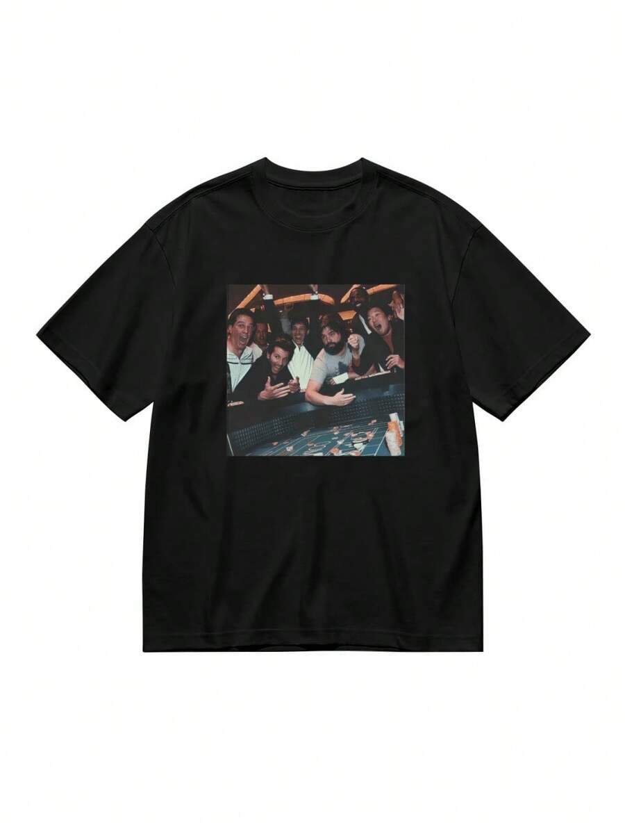Vintage The Hangover Playing Poker Crewneck T-Shirt, Funny The Hangover Movie Tee Gift For Boyfriend Menswear Top StreetwearSpring And Summer Comfortable Printed T-Shirt - Black - View 1