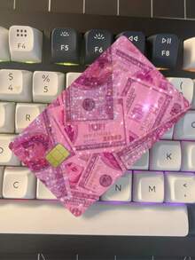 1pc/4pcs Pink Glitter Banknote Pattern Debit/Credit Card Sticker, Creative PVC Anti-Fingerprint Durable Card Decor Set, Suitable For Bank Cards, ID Cards, Access Cards, Can Be Used As Gifts, School Supplies, Back To School Items, Etc. - Pink - View 9