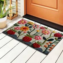 1pc Ultra Fine Microfiber Faux Cashmere Floral Pattern Rug, Non-Skid And Super Soft Bathroom Floor Rugs, Doormat, Bathroom Water Absorption Mat, Machine Washable, Low Pile, TPR Backing, Knit Fabric, Perfect For Entryway, Bathroom, Bedroom, Kitchen, Entryway, Indoor & Outdoor Use, Bathroom Accessories, Home Decor