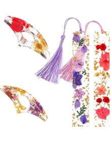 1pc/2pcs Book Marks/Book Press For Book Lover ,Christmas Present Dried Flower Bookmarks With Tassels, Bookmarks For Women, Durable Handmade Dried Flower Resin Bookmarks, Pretty And Increase Reading Interest,Gifts For Book Lovers, Student Prize, School Supplies Random Patterns