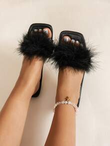 Women's Square Toe Flat Sandals, Fashion Party Strap Flip Flops Black Slippers, Sexy With Dress, Spring/Summer - Black - View 3