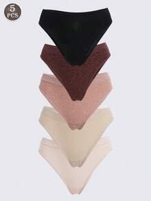 5条装无缝丁字裤女士三角裤豹纹中腰丁字裤舒适女士内衣提臀女士内裤 - 彩色 - 查看 10