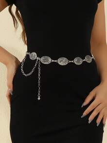 Vintage Silver Color Belt, Multi-Functional Dress Accessory, Elegant Summer Fashion Waist Chain, Retro Casual Style With Oval Hollow Design, Women Jewelry - Gold - View 11