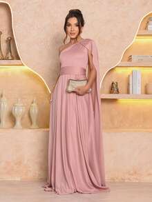 Women's Long Dress With Cape Party Wedding Prom Bridesmaids Elegant Casual Party Mesh Belted Evening Holiday Wedding Birthday Party Baby Shower Babymoon Garden Formal & Evening Photoshoot Bachelorette Party Brunch - 乾枯玫瑰色 - 查看 2