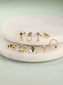 1 Stück Natürlicher Moos Achat 925 Sterling Silber Ohrringe für Frauen, klassischer flacher Rücken Piercing, minimalistisches Geschenk für Mütter, Brautschmuck, hochwertiger Schmuck