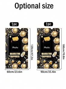 1pc Customizable Photo Backdrop, Black & Gold Graduation Season College Graduation Party Decoration For Entrance, Porch Background
