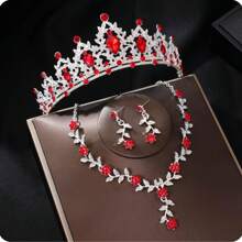 EBUDAE Tiaras y coronas para mujeres, conjunto de joyas nupciales de tiara, aretes y collar con cristales, accesorios de disfraz para fiesta, Halloween, baile de graduación y concursos de belleza