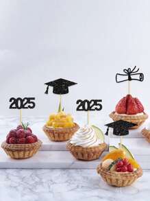 12pcs 2025 Graduation Party Paper Cake Toppers And Cupcake Decorations