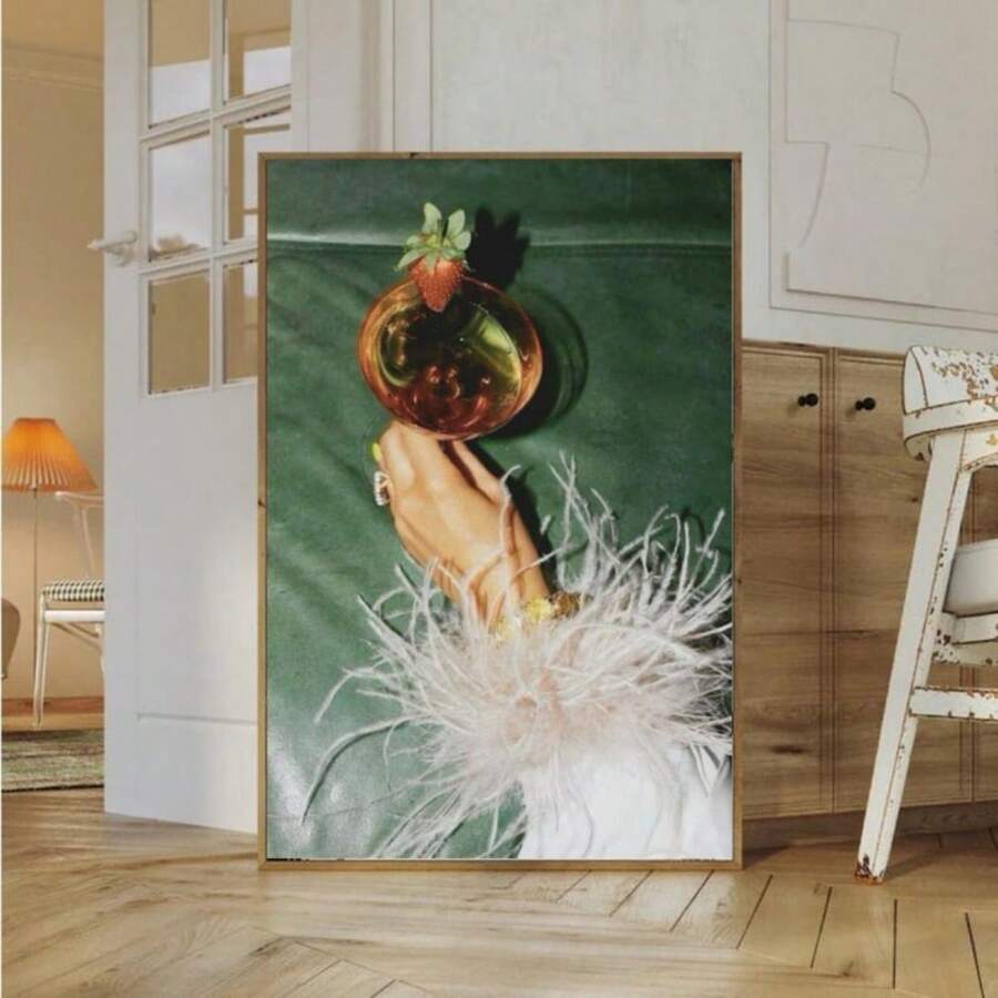 1 pièce Peinture murale sur canevas d'impression vintage de cocktail, décoration murale de maison, décor mural de salle, arts muraux en option avec cadre