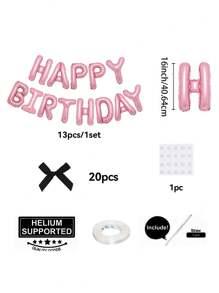 33pcs Pink Bow Birthday Balloon Set, 16" White/Black/Pink/Cream Happy Birthday Banner, Pink Mini Bow Decor, Birthday Party Decoration, Anniversary, Proposal, Wedding