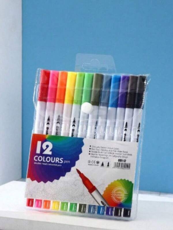 Kit 12/24 Cores Brush Pen Lettering Ponta Dupla Fina E Pincel Marcador Colorido Aquarela Arte Marcadores Fineliner