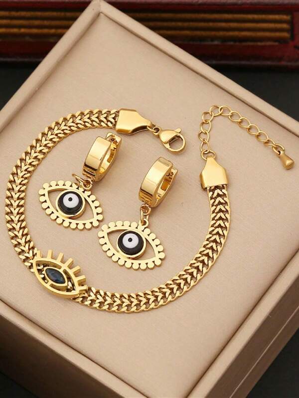 3pcs/set Stainless Steel Eye Shaped Decorative Jewelry Set