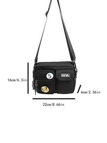 青年休闲运动原宿风双口袋单肩斜跨包带吊坠 - 黑色 - 查看 2