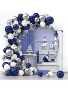 120 个海军蓝、银色金属和五彩纸屑混合乳胶气球套装，适合生日、毕业典礼、父亲节和其他主题派对。 - 藏蓝色 - 查看 2