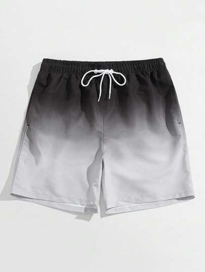 Shorts de playa talla grande para hombre, shorts deportivos de cintura con cordón, estampado digital 3D degradado, para vacaciones de verano y casual