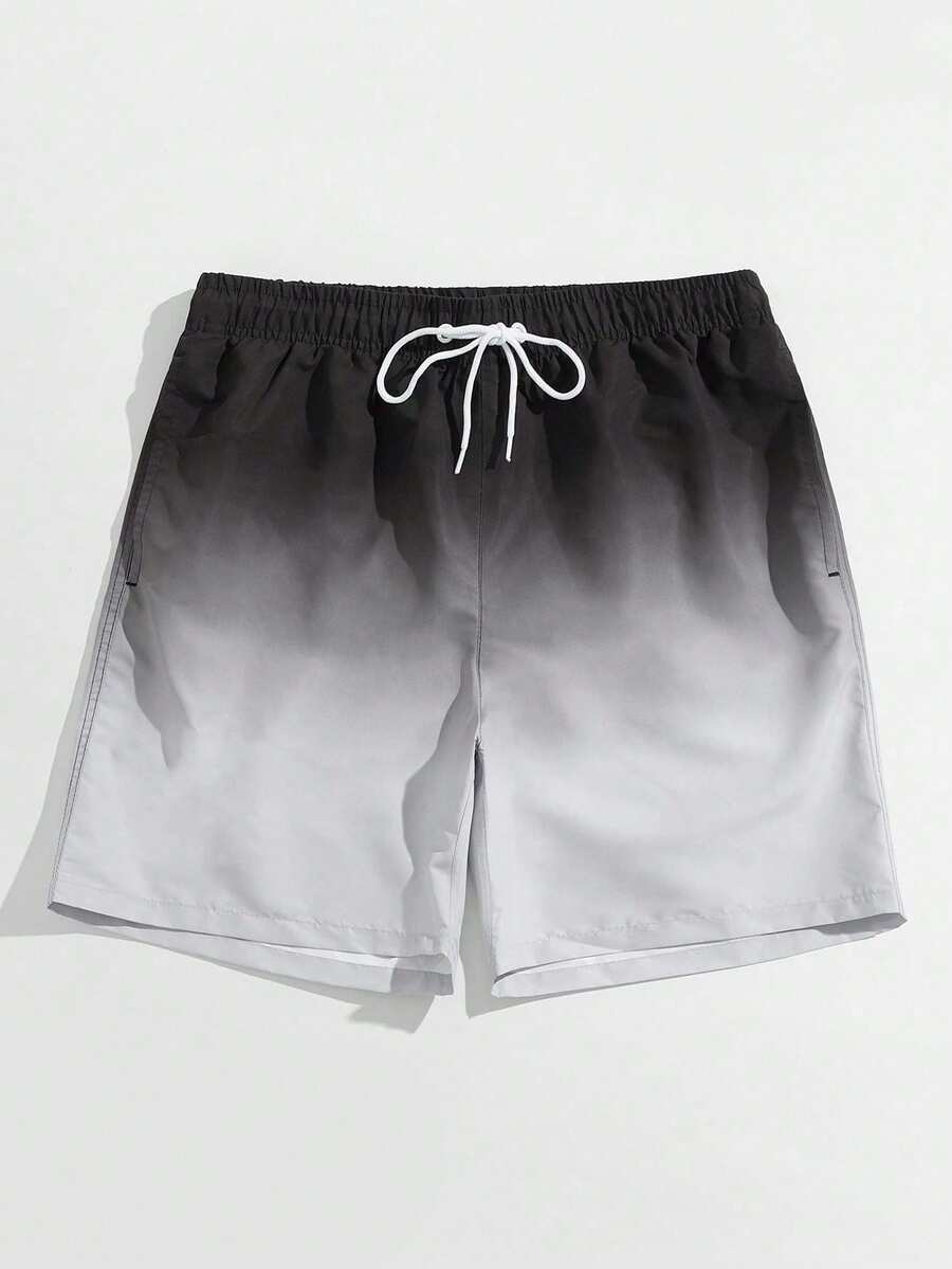 Plus Size Men's Beach Shorts, Summer Holiday Casual Loose Drawstring Waist 3D Digital Print Gradient Sports Shorts