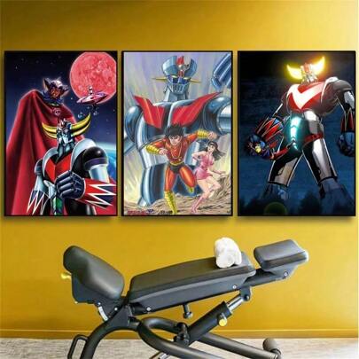 1 Stück Wandkunst Poster Cartoon Kunst Roboter Goldorak Mecha Poster Klub Bar Vintage Poster Wandkunst Malerei Schlafzimmer Büro Pop Geschenke Geburtstag Abschluss Dekor Leinwand optional mit Rahmen