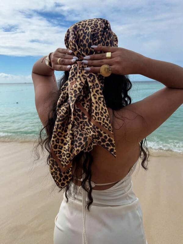 1 pièce Foulard bandana style bohème avec imprimé léopard pour femmes, foulard protection solaire, style décontracté, convient pour un usage quotidien