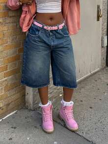 Distressed Streetwear Baggy Denim Bermuda Shorts Casual Summer - Dark Wash - View 6