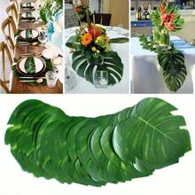 5pcs/10pcs Tropical Palm Leaves, Artificial Hawaiian Luoo Jungle Decoration, Autumn Plastic Simulation Plants, Home Living Room Desktop Decoration, Suitable For Weddings, Engagements, Halloween, Christmas, St. Patrick's Day, Father's Day - Container Not Included