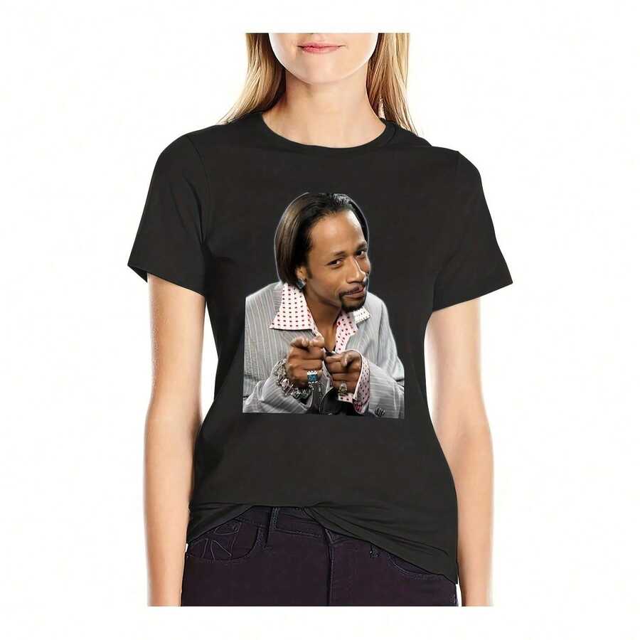 Katt Williams T-Shirt Blanks Hippie Clothes Animal Print Cute Tops Rock And Roll T Shirts For Women 220g Cotton Casual Graphic Tee Lightweight Yet Durable Crew Neck Shirt For Beach Trips, Airplane Travel, Weekend Getaways, Or Road Adventures, Stylish And Comfortable Summer Outfit With Loose Fit For Maximum Comfort, Aesthetic Worthy Graphic Tee For Photos And Reels - Black - View 1