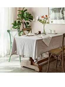 1pc New Classic White Crinkle Tablecloth And 6pcs White Crinkle Fabric Set - White - View 7