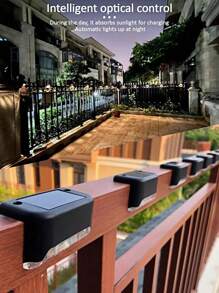 4 piezas Luces decorativas solares para exterior, 1 LED luz cálida, luces de cubierta - Carcasa negra, luces de pared, luces solares para jardín valla, luces solares para patio y escaleras, regalo para Halloween, Navidad y Acción de Gracias