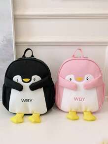 1 Pc New Style Penguin Shaped Nylon Backpack For Girls, Adjustable Shoulder Straps, Zipper Closure, Fashionable And Cute Design, Ideal For School, Outdoor Activities, And Gifts For Friends