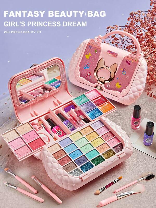 Kit de Maquiagem Lavável para Crianças - Kit de Maquiagem para Meninas, Conjunto de Maquiagem Real, Kit de Maquiagem para Meninas Pequenas para Crianças Princesas, Brinquedos de Presente de Aniversário para Meninas de 4, 5, 6, 7, 8, 9 e 10 Anos