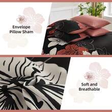 7 Pieces Floral Yellow/Aqua/Navy Blue Floral Comforter Set Queen King Bed In A Bag Botanical Floral Comforter Soft Soft Microfiber Complete Bedding Sets For Fall And Wedding Items,Valentines Day Home Bed Room Decor,Easter Gifts,Mothers Day Gift,All Season - 紅/黑 - 查看 6