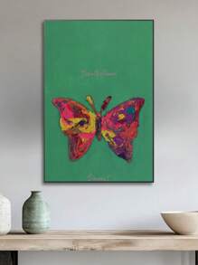 1pc Colorful Butterfly Decor On Green Prints Canvas Painting "Vibrant Butterfly On Green Background" Decor For Bedroom ,Living Room ,Office Room ,Wall Decor