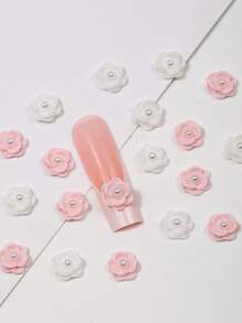 20 Pieces Of Pink And White Mixed Rose Nail Art Accessories, DIY Wearable Nail Resin Three-Dimensional Art Decorative Small Accessories, Versatile And Simple Style Accessories
