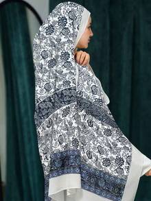 1 pièce Hijab en mousseline de soie imprimé, foulard de tête élégant et luxueux de couleur rétro pour femmes, accessoires hijab abaya, voile pour robe - Multicolore - Voir 5