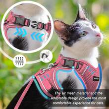 Cat Harness And Leash For Walking, Cat Car Harness, Escape Proof Soft Adjustable Vest Harnesses For Cats, Easy Control Breathable Reflective Strips Harness, Kitten Harness And Leash Set, Black, S - Pink - View 2