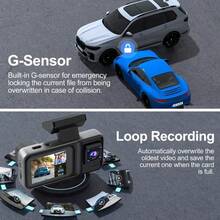 1080P Triple Camera Car Dash Cam – Front/Rear/Inside Recording, With Infrared Night Vision, Loop Recording, Wide-Angle DVR, 2.0-Inch IPS Screen, Dashboard Video Recorder,150mAh Lithium Battery