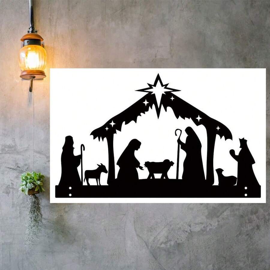 1pc Nativity Iron Silhouette Christmas Night Metal Craft Decorations Gardening Decorations