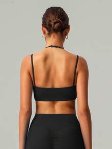 Women's Halter Neck Multi-Shoulder Adjustable Straps Double Layer Beauty Back Yoga Fitness Sports Bra - màu đen - Xem 7