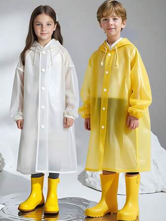 1 pieza Impermeable con capucha de EVA para niños, portátil, informal, de manga larga, de unicolor, con un ligero estiramiento, de ajuste súper holgado, para niños y niñas de 8 a 10 años, para senderismo, al aire libre, casual de fin de semana, otoño, primavera, verano, invierno, grueso, vuelta al colegio "Regalos de vuelta al colegio para niños y niñas"