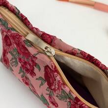 Red Rose Floral Pattern Handbag Cosmetic Pouch, Portable Sanitary Napkin Organizer Bag, Large Capacity Wallet, Zipper Storage Bag For Travel & Makeup Brushes