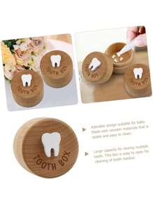 Christmas Decoration 1 Pc Wooden Teeth Storage Box For Kids Toys, Children's Teeth Memorial Round Wooden Box, Teeth Collection Preservation Box Gift For Boys And Girls,Tooth Box