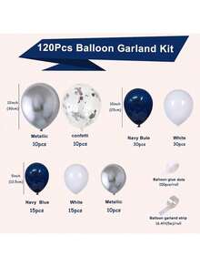 120 个海军蓝、银色金属和五彩纸屑混合乳胶气球套装，适合生日、毕业典礼、父亲节和其他主题派对。 - 藏蓝色 - 查看 3