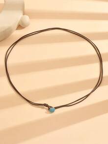 1 pieza Collar multicapa envuelto con colgante de corazón hueco y óvalo de aleación de estilo vintage bohemio, adecuado para el uso diario de la mujer - E - Ver 6