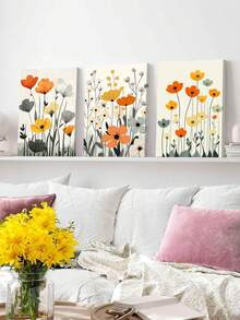 Set Of 3 Whimsical Poster, Soft Palette Wall Arts, Botanical Art Prints, Vibrant Flowers Canvas Print Wall Arts, Abstract Petals Canvas Modern Artwork, Nature Inspired Wall Arts, Wall Art, Room Aesthetic, Posters, Ideal Gift, Optional Framed ,Wall Art With Frame - 3Pcs/Set - View 6