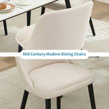 Upholstered Dining Chairs Set Of 2/4/6,Modern Fabric Kitchen Side Chairs With Thick Cushions And Wood Legs,Comfy Dining Room Chairs With Curved Backrest For Restaurant/Cafe - 米色-6件 - 查看 4