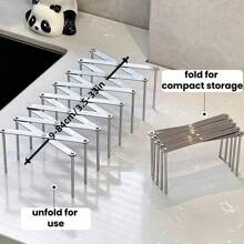 1pc Adjustable Stainless Steel Dish Drying Rack, Expandable Foldable Over Sink Organizer, Multi-Tier Bowl Pot Lid Storage System, Cabinet/Drawer Dual-Use Shelf, Space Saving Rack For Kitchen/RV/Countertop